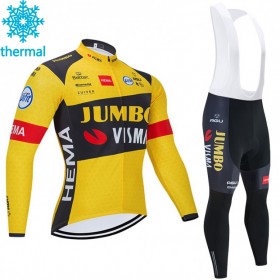 Set Fietsshirt Lange Mouw + Lange Koersbroek 2020 Team Jumbo-Visma N001 Winter Thermal Fleece